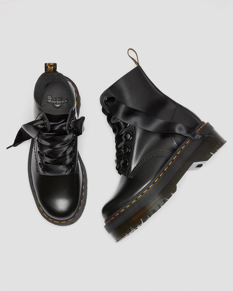 Dr Martens Molly Leren Platform Laarzen Dames Zwart | NL 531WNB